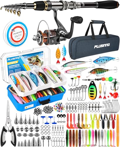 PLUSINNO Fishing Rod, Telescopic Fishing Rod and Reel Combo, Collapsible Travel Fishing Pole Rod Starter Kit, Carbon Fiber Fishing Rods and 12 +1 Bearings Stainless Steel, Fishing Gifts for Men Adults - color: Full Kit with Fishing Tackle Box, size: 2.1m