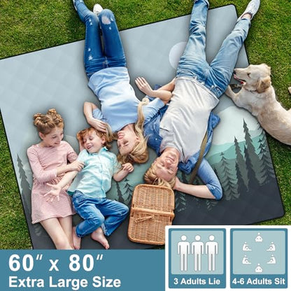 60x80" Waterproof Picnic Blankets Outdoor Sandproof Beach Blanket Foldable Big Ground Grass Mat Family Tent Camping Rug Backpacking Hiking Essentials Gifts Rv Car Travel Roadtrip Must Have - color: Blue-green Mountains, size: 6'8" x 5' (Rectangular)