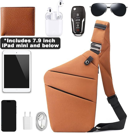 Anti Theft Travel Bag, One Shoulder Large Capacity Cross-body Bag Chest Fashion Lightweight Sling Bags for Travel Sports - color: Brown, style: Right Shoulder