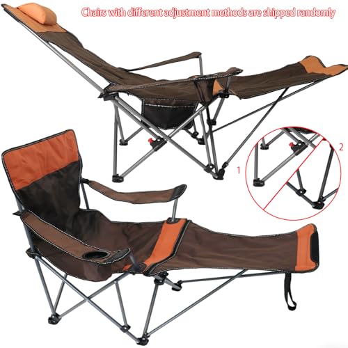 Camping Lounge Chair with Headrest Footrest and Storage Bag, Portable Folding Reclining Camping Chair with Foot Rest for Adults Outdoor Camping Beach Hiking Fishing (Orange Brown)