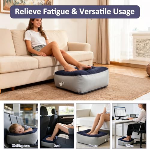 Inflatable Foot Rest Pillow - Air Footrest Cushion for Travel, Office & Home, Perfect Airplane & Car Seat Accessory