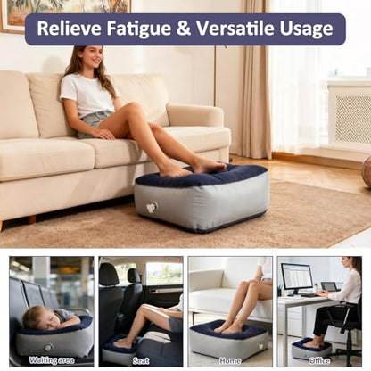 Inflatable Foot Rest Pillow - Air Footrest Cushion for Travel, Office & Home, Perfect Airplane & Car Seat Accessory