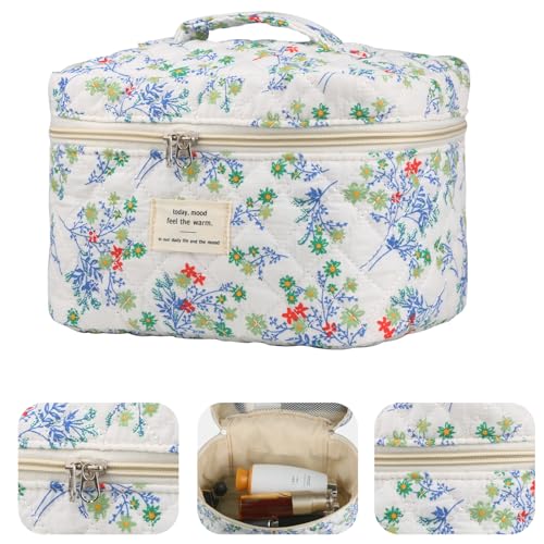 NATINSA Cute Makeup Bag for Women(2 Pcs), Travel Cosmetic Bags, Quilted Coquette Aesthetic Floral Toiletry Organizer Bag (48 - Red Green/4PCS) - color: 48 - Red Green/4PCS