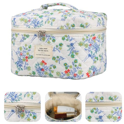 NATINSA Cute Makeup Bag for Women(2 Pcs), Travel Cosmetic Bags, Quilted Coquette Aesthetic Floral Toiletry Organizer Bag (48 - Red Green/4PCS) - color: 48 - Red Green/4PCS