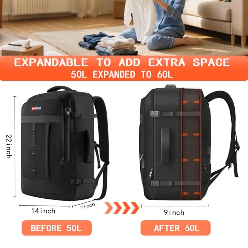 Travel Laptop Backpack, 50-60L Large Expandable Suitcase-Style Backpack for Business & Daily Travel, Carry-On Friendly with Side Water Bottle Pockets, Fits 18-Inch Laptops