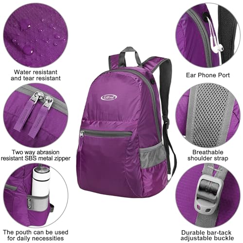 G4Free 20L Lightweight Packable Backpack Travel Hiking Daypack Foldable Backpack for Men Women - color: A-purple