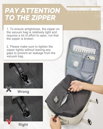 suwasp Vacuum Compression Backpack, 45L Expandable Travel Backpack with Electric Vacpack Pump, Travel Vacuum Bags with Shoe Compartment/17inch Laptop Compartment/USB Port, Beige, Large - color: Beige, size: Large