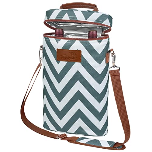 Tirrinia 2 Bottle Wine Gift Tote Carrier - Leakproof & Insulated Padded Versatile Wine Cooler Bag for Travel, BYOB Restaurant, Wine Tasting, Party, Dinner,Gift for Wine Lovers, Grey Wave - color: Grey Wave, size: 2 Bottle-without front pocket