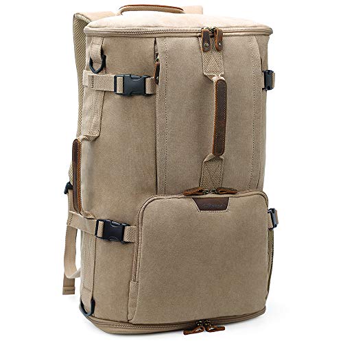 G-FAVOR 40L Travel Backpack, Vintage Canvas Rucksack Convertible Duffel Bag Carry On Backpack Fit for 17.3 Inch Laptop Bag - color: Khaki
