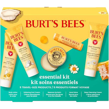 Burt's Bees Mothers Day Gifts Ideas - Essentials Everyday Set, 5 Travel Size Products - Deep Cleansing Cream, Hand Salve, Body Lotion, Foot Cream and Original Lip Balm - style: Everyday Essentials Set- New