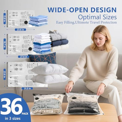 NESCCI Travel Vacuum Bags for Clothing with Rechargeable Wireless air Pump，36 Pack Compression Packing Bags for Luggage Suitcase,Carry-on Size Space Saver vacuum storage bags - size: 36 Combo Size (Blue)