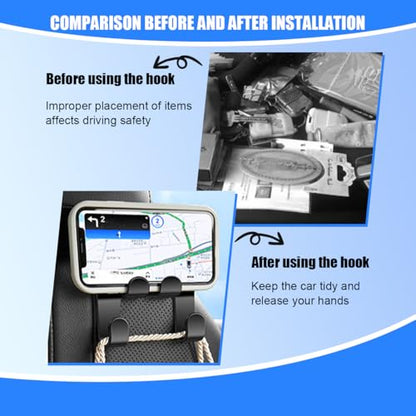 Car Headrest Cup Holder for Back Seat, 2PCS 3 in1 Multifunctional Vehicle Backseat Phone Organizer, Large Capacity Auto Handbag Storage Hook Hanger, Universal for SUV RV Truck