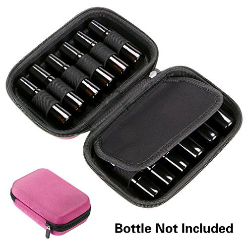 Hipiwe Hard Shell Essential Oil Carrying Case Holds 12 Bottles (Can hold 5ml, 10ml, &10ml Rollers) Travel Size Essential Oils Bag Organizer (Pink) - color: Pink