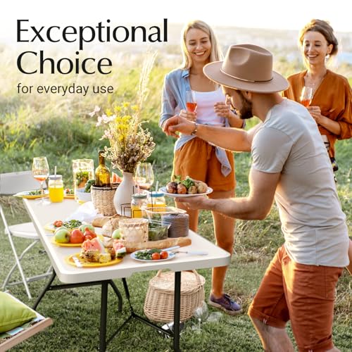 6 Feet Foldable Table with Built in Handle & Steel Legs | 6FT Heavy Duty Folding Portable | Perfect for Party, Dining, Wedding, Events, Picnic Indoor, Outdoor, Camping, Utility, Folding - 6 Foot - color: White, size: 6 FT