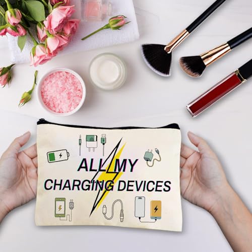 CREATCABIN Charging Cable Organizer Bag All My Charging Devices Bag for Toiletry Travel Washing Storage Portable Makeup Canvas Cosmetic Multi Purpose Pouches for Women Friends 10x7Inch - style: All My Charging Devices