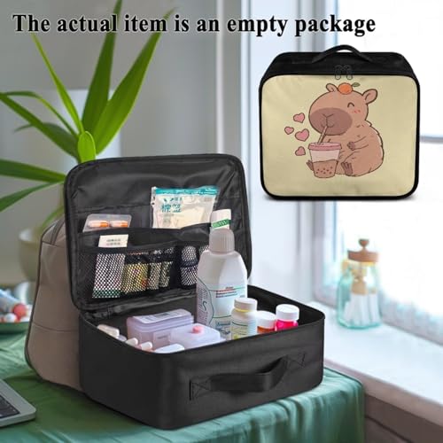 First Aid Empty Pouch Capybara Yellow Print Multi-Compartment Medical Organizer for Hiking Travel and Daily Carry Features Water-Repellent Fabric Washable Interior Quick-Grab Handle - color: Capybara Yellow