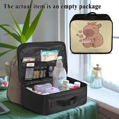 First Aid Empty Pouch Capybara Yellow Print Multi-Compartment Medical Organizer for Hiking Travel and Daily Carry Features Water-Repellent Fabric Washable Interior Quick-Grab Handle - color: Capybara Yellow