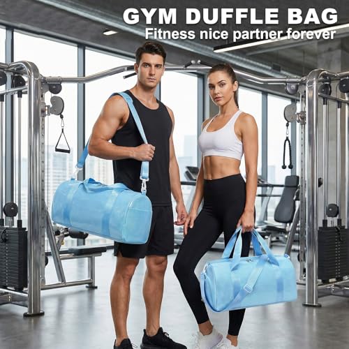 Gym Bag Sports Duffle Bag with Wet Pocket Weekender Overnight Bags with Waterproof Shoe Pouch and Air Hole for Girls Kids Women Workout Travel Bags (Blue) - color: Blue