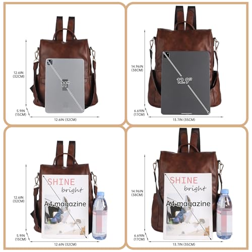 CHERUTY Women Backpack Purse PU Leather Anti-theft Casual Shoulder Bag Fashion Ladies Satchel Bags - color: 1-3 A-brown, size: Medium