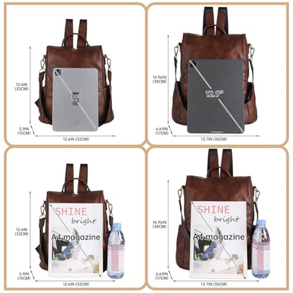 CHERUTY Women Backpack Purse PU Leather Anti-theft Casual Shoulder Bag Fashion Ladies Satchel Bags - color: 1-3 A-brown, size: Medium