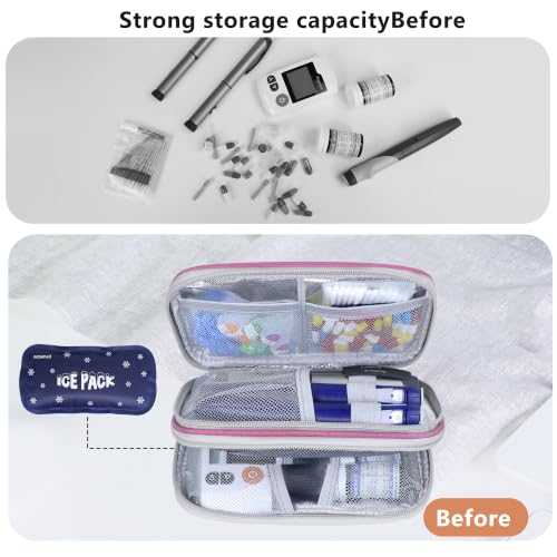 suzamed Insulin Cooler Travel Case, Double Layer Medicine Kit Diabetes Travel Case, Portable Medicine Organizer with 2Pack 150g Ice Pack TSA Approved for Insulin Pens Diabetic Supplies(Pink) - color: Pink