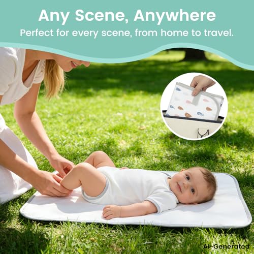 Mommy's Choice Portable Baby Changing Pad, Waterproof & Wipeable Diaper Changing Mat, Travel Essential for Newborn, Baby Boy Girl Registry Must-Haves, Cambiador de Bebé Portátil（Raindrops）