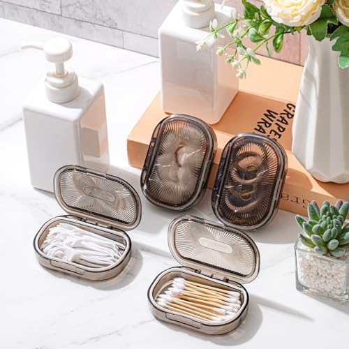 Kigley 4 Pcs Hair Tie Container Small Portable Travel Cotton Swab Holder Flosser Dispenser with Lid Plastic Box Beads Storage Containers for Small Items, 3.94 x 2.76 Inch (Gray) - color: Gray