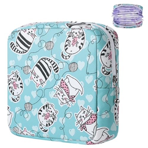 Likesing Period Bag Pouch, Canvas Sanitary Napkin Storage Bag for Girls Womens, Portable Sanitary Napkin Period Pad Pouch for Purse, Small Make Up Bags(Blue Cat N0461) - color: Blue Cat-N0461