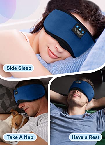 TOPOINT Sleep Headphones, Sleeping Headphones Bluetooth Sleep Mask with Bluetooth Headphones, Aid Sleep Light Blackout Sleeping Eye Mask Headphones for Sleeping Side Sleepers Men Women Girls - color: Navy Blue, style: Ample Velvet
