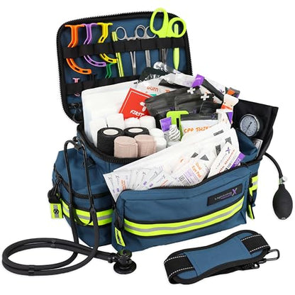 Lightning X Products Lightning X Mid-Sized First Responder EMT Bag | LXMB25 Fully Stocked w/ 240+ Aid, EMS & Trauma Supplies - Blue - color: Blue