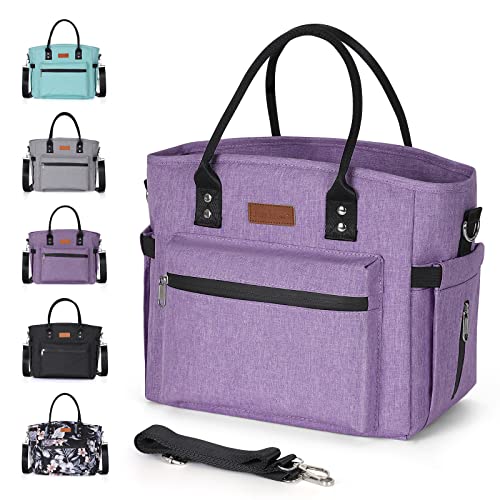 Insulated Lunch Bag for Women Men,Adult Lunch Box for Women with Adjustable Shoulder Strap,Portable Large Lunch Tote Bag for Office Work Picnic Beach,Reusable Lunch Cooler Bag - color: Purple