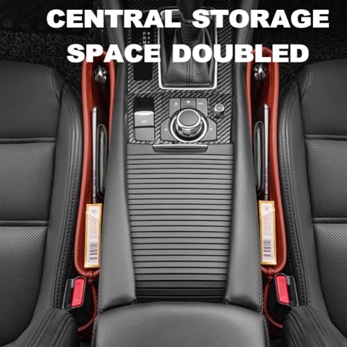Tumecos Car Seat Pockets PU Leather Car Console Side Organizer Seat Catcher Holders Compatible with Phone Key Wallet Phone Sunglasses 2 Pack (Black+Red) - color: Black+Red
