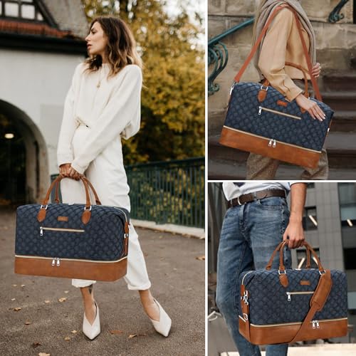 ITIEZY Weekender Overnight Bag for Women - Large Travel Duffel Bag with Shoe Compartment, Gym Duffel Bag Hospital Bag Carry On Tote Bags for Airplanes with Crossbody Bag Toiletry Bag 3Pcs Set - color: 8a-Dark blue