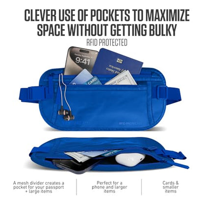 VENTURE 4TH Money Belt for Travel – Slim Hidden Under-Clothes RFID Blocking Anti-Theft Passport Holder & Travel Wallet Pouch for Men & Women to Protect Cash, Cards & Documents (Sleek Blue) - color: Sleek Blue