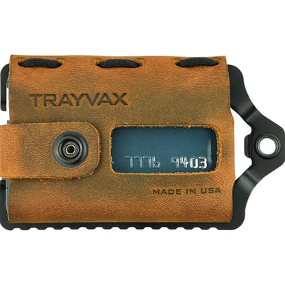 Trayvax Element Wallet, RFID Front Pocket Credit Card Holder with Money Clip, Minimalist Slim Leather Metal Wallet for Men and Women - color: Black | Tobacco Brown