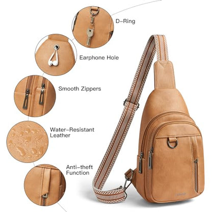 LATMAP 7L Sling Bag for Women Men Leather Small Sling Backpack Daypack Anti Theft Fanny Pack Crossbody Purse Travel - color: Regular Size-tan