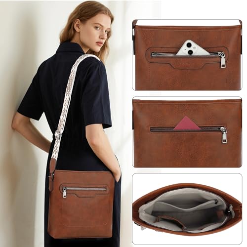 TANTOMI Crossbody Bags for Women Casual Crossbody Purses for Women Travel Shoulder Bag Handbags with Adjustable Strap - color: Brown