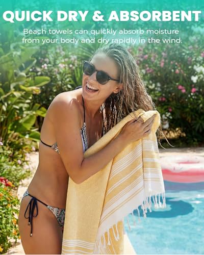 Antfuny Turkish Beach Towels Vacation Essentials Quick Dry Sand Free Oversized Bath Pool Swim Towel Extra Large XL Big Blanket Adult Men Travel Cruise Accessories Must Haves Clearance Yellow - color: Thicker Mustard, size: 72 x 36 inch