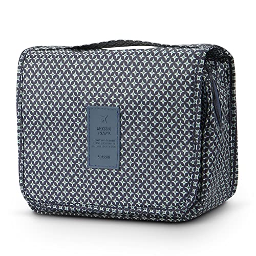 Mossio Hanging Toiletry Bag - Large Cosmetic Makeup Travel Organizer for Men & Women with Sturdy Hook - color: Navy Star