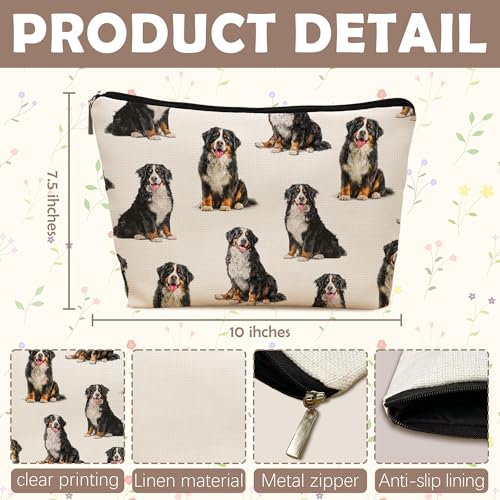 Bernese Mountain Dog Makeup Bag, Bernese Mountain Lovers Gifts Cosmetic Bag for Women, Dog Mom Lovers Owner Gifts for Women Christmas, Pet Lover Gift Zipper Travel Makeup Pouch for Purse - color: bernese mountain