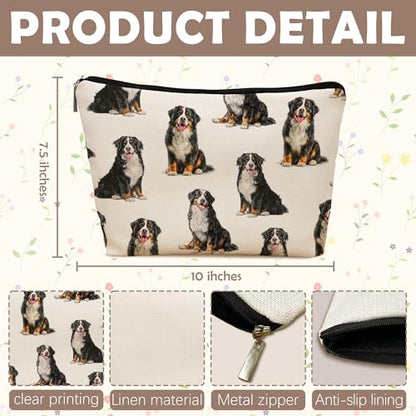 Bernese Mountain Dog Makeup Bag, Bernese Mountain Lovers Gifts Cosmetic Bag for Women, Dog Mom Lovers Owner Gifts for Women Christmas, Pet Lover Gift Zipper Travel Makeup Pouch for Purse - color: bernese mountain