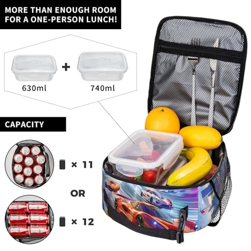Insulated Lunch Box for Kids Boys Girls, Reusable Lunch Bag for School, Office, Work, Picnic, Travel, Sports Car Racing Lunch Box - color: lunch box 109
