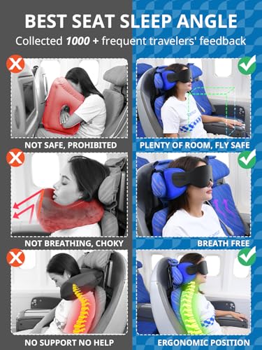 SARISUN Travel Pillows for Airplanes, 360° Stable Support Airplane Pillow with 3D Eye Mask, Headrest Pillow for Long Flight Road Trip Sleep, Stop Bobblehead Travel Essential, Black - color: Black