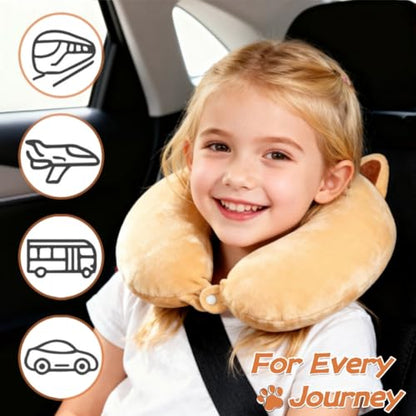 Kids Neck Pillow for Travel with Sleep Eye Mask, Cute Travel Neck Pillow, Memory Foam Flight Sleeping Headrest Pillow for Boys & Girls, Airplane, Train, Car, Home Use - Ginger Cat - color: Ginger Cat