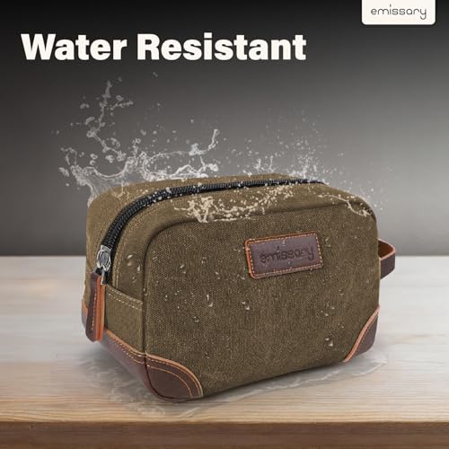 Emissary Men's Leather and Canvas Travel Toiletry Bag, Dopp Kit, Travel Bathroom Bag, Shaving Kit, Small Bags for Travel Accessories (Brown) - color: Brown