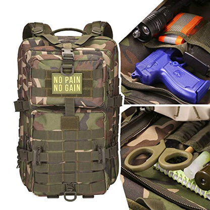 Hannibal Tactical MOLLE Assault Backpack, Tactical Backpack Military Army Camping Rucksack, 3-Day Pack Trip w/Patch, D-Rings, Woodland - color: Woodland