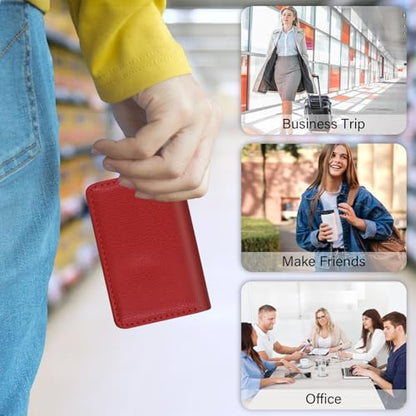 Business Credit Card Holders, Magnetic Sealing Anti Drop, PU Leather Debit Card Protector Organizer Case (Ruby Red) - color: Ruby Red