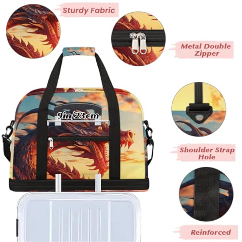 Travel Duffle Bags With Shoes Compartment for Women Men Cartoon Animal Dragon Lightweigh Sports Tote Gym Bag Foldable Canvas Weekender Overnight Carry On Luggage Handle Bag - color: print 10