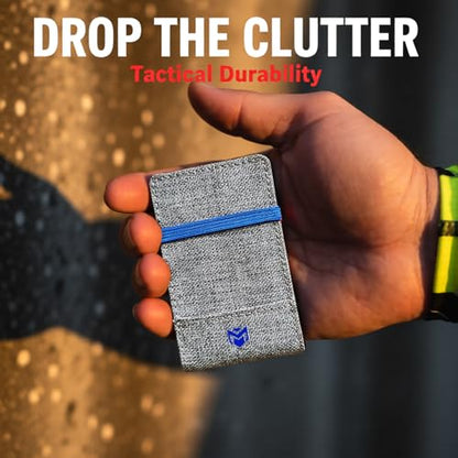 RFID Minimalist Slim Wallet for Men and Women, Holds Up to 12 Cards, Cash, Key Thin and Lightweight Credit Card Holder (Grey Canvas – Azure Edition) - color: Grey Canvas – Azure Edition