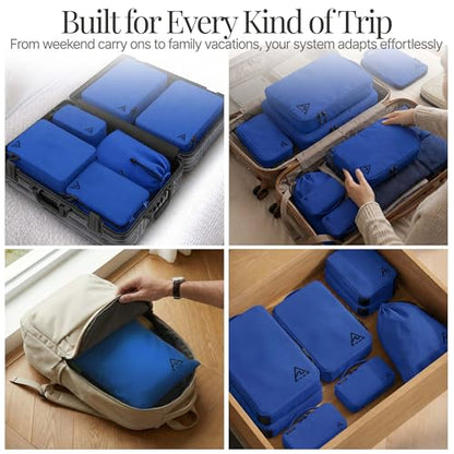 Well Traveled 8 pcs Compression Packing Bags Cubes Set with HybridMax Double-Capacity Design - Packing Cubes for Travel Compression to Maximize Limited Luggage Space, Blue - color: Blue, size: 8-piece